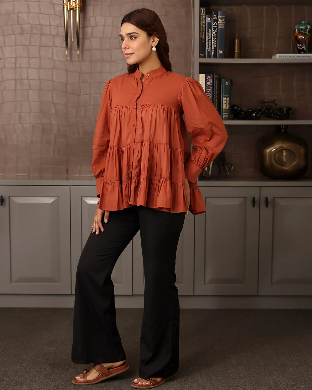 Rust Orange Flared Tierd Shirt