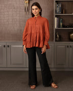 Rust Orange Flared Tierd Shirt