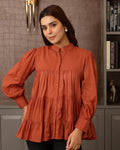Rust Orange Flared Tierd Shirt