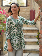 Green Bohemian Ikat Tunic Top