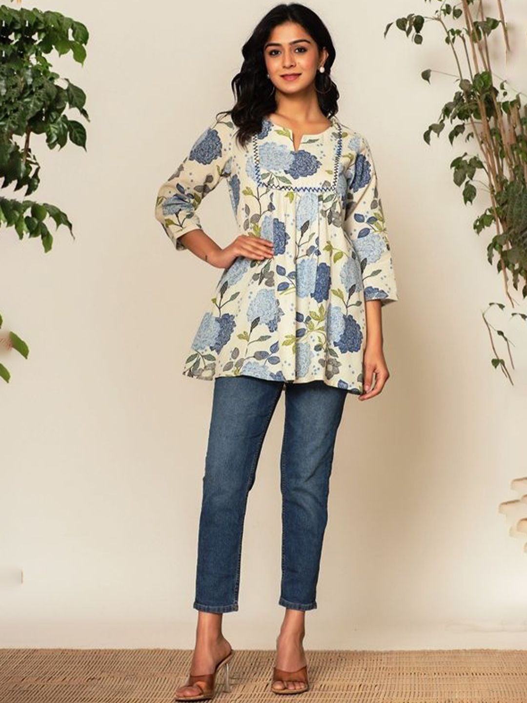 Floral print cotton peplum top