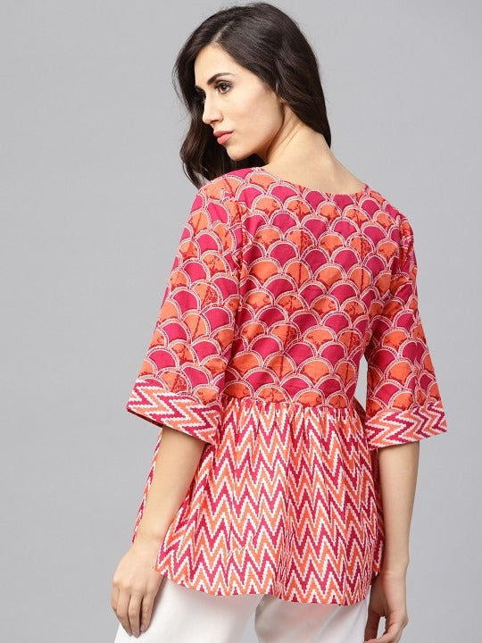 Reddish-pink V-neck tunic tops