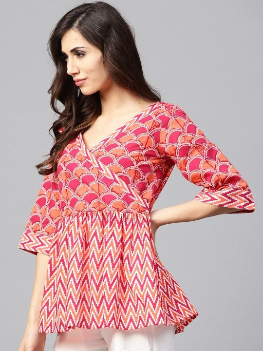 Reddish-pink V-neck tunic tops