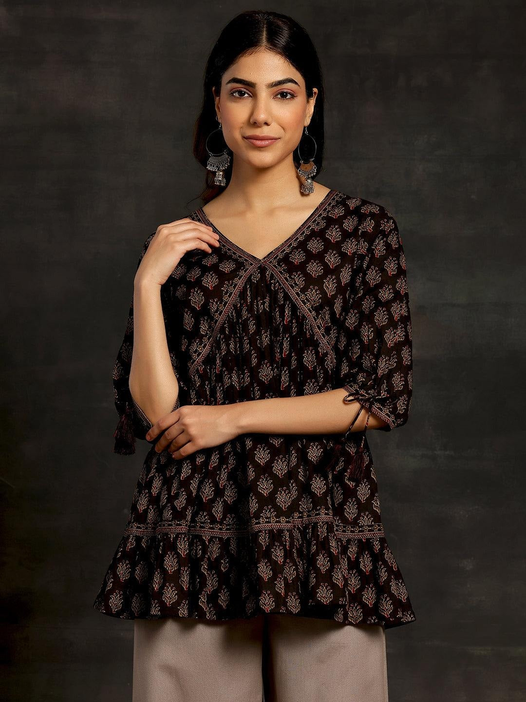 Black Pinted Cotton Kurti