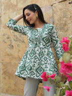 Green Bohemian Ikat Tunic Top
