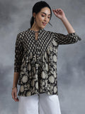 Black printed tie-up cotton kurti
