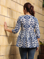Blue Bohemian Ikat Tunic Top