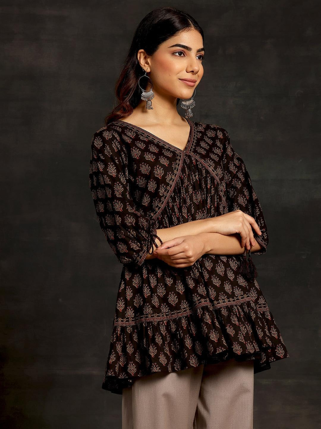 Black Pinted Cotton Kurti
