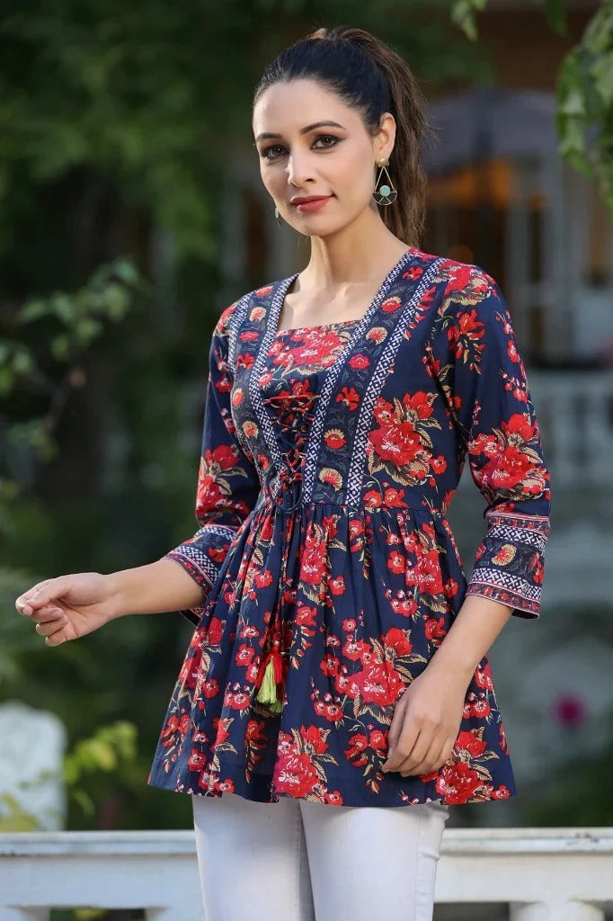 Irtiqa Floral printed U-neck top