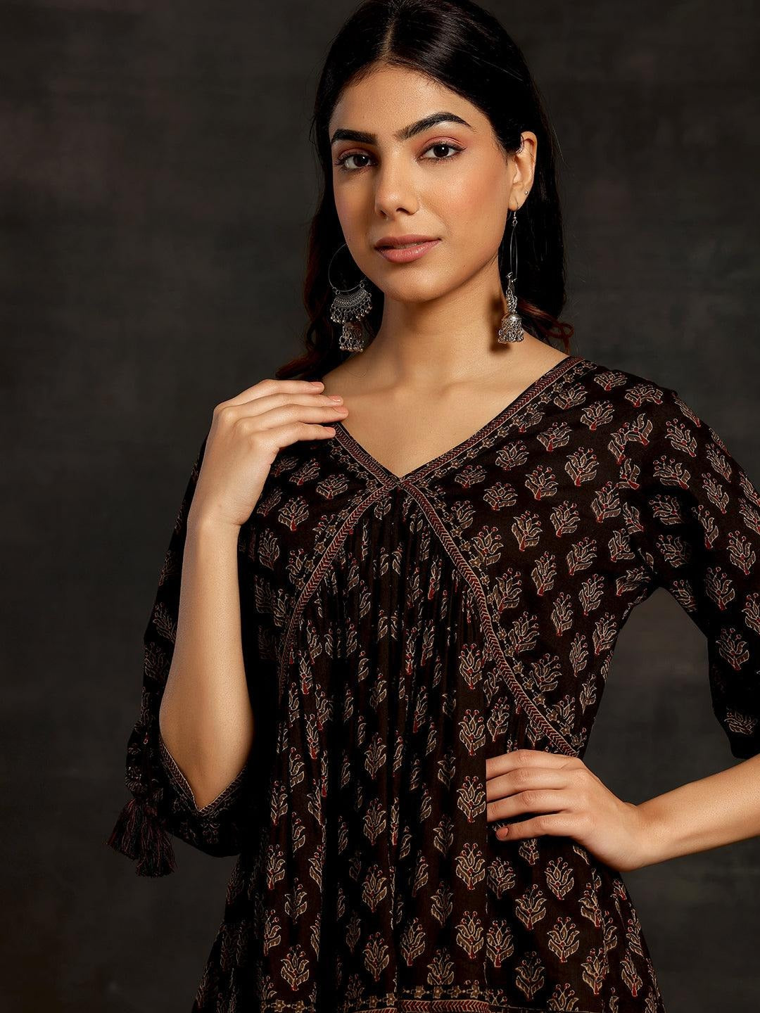 Black Pinted Cotton Kurti