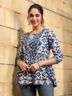 Blue Bohemian Ikat Tunic Top