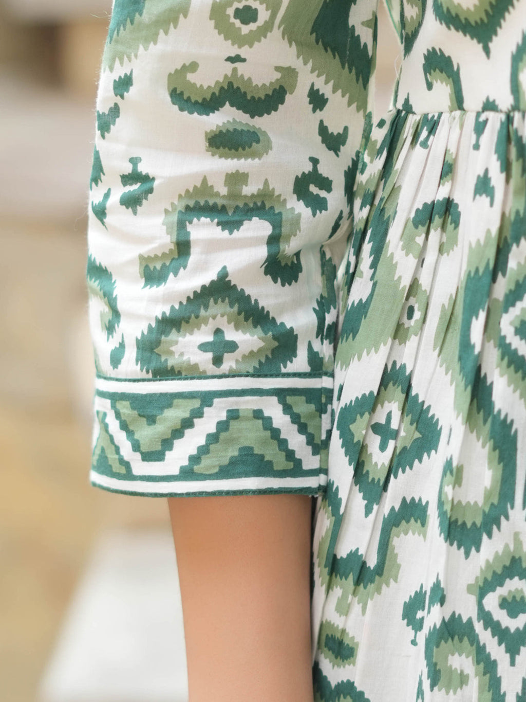 Green Bohemian Ikat Tunic Top