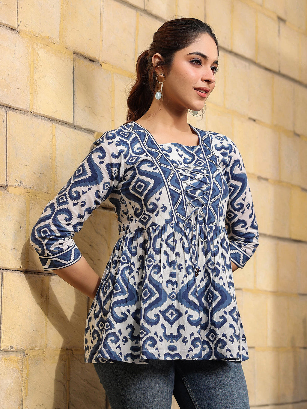 Blue Bohemian Ikat Tunic Top