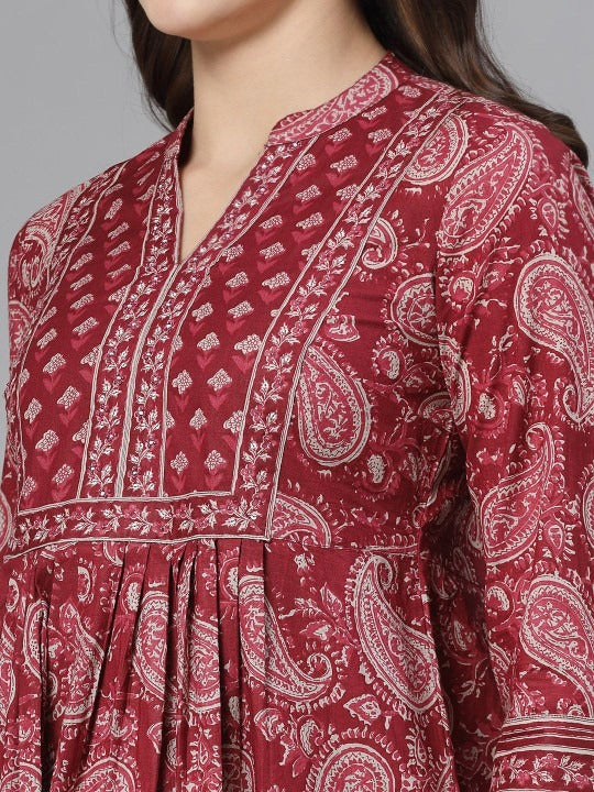 Ethnic motfis printed collar peplum top