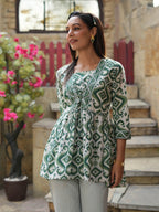 Green Bohemian Ikat Tunic Top