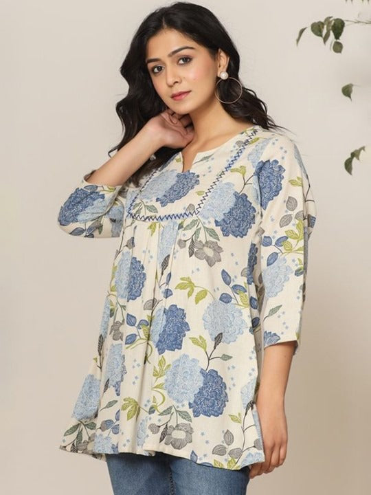 Floral print cotton peplum top