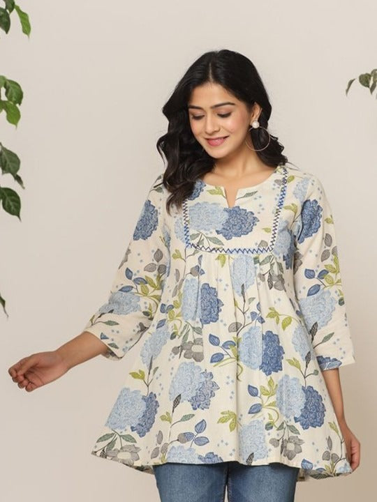 Floral print cotton peplum top