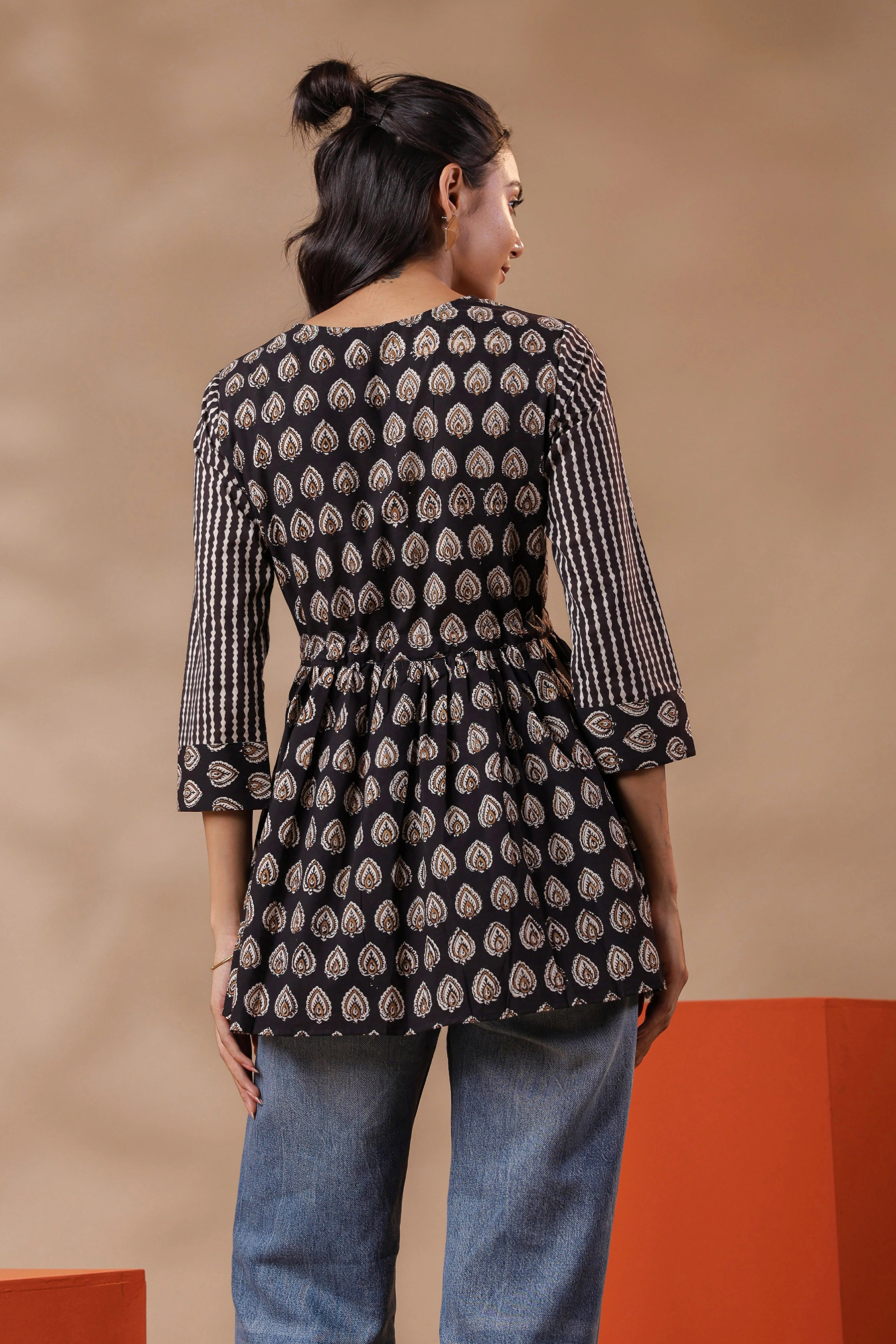 Black Printed Designer Tops