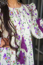 White and Purple Printed Tops
