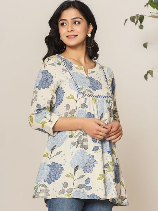 Floral print cotton peplum top